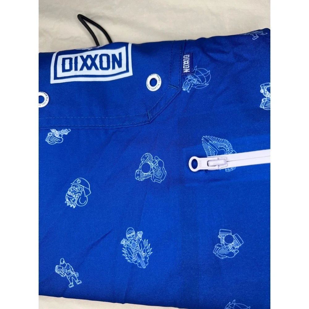 Dixon 46 Live Free Board Shorts Swim Trunks Blue Motorcycle Skulls Mens